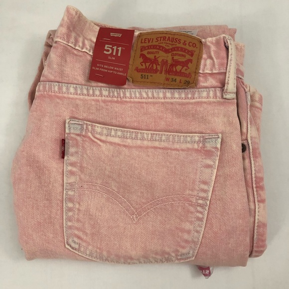 Men’s Levis 511 Sz 34/29 Pink Slim Fit Jeans - Picture 14 of 16